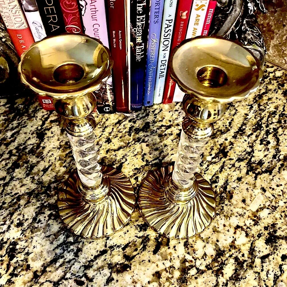NWT DECORATIVE CRAFTS Pair Handcrafted Brass Candle Holders Tapers or Pillars